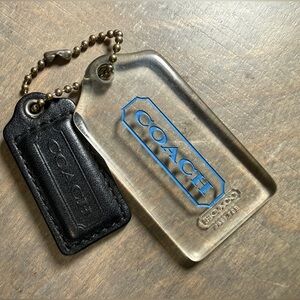 COACH Clear Acrylic Tag with Blue Logo and Black Leather Companion